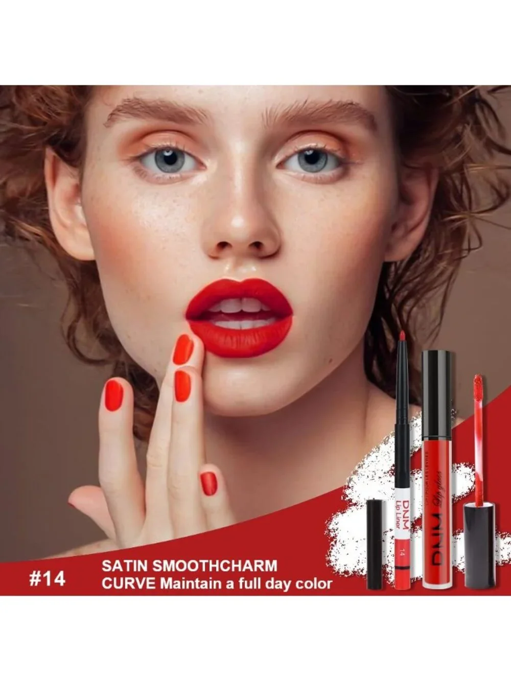 DNM 14# Ruby Red 2Pcs 24H Long-Lasting Matte Liquid Lipstick and Lip Liner Set